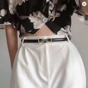 Leather Thin Belt For Women Ladies Golden Metal Buckle Waistband Adjustable Waist Strap