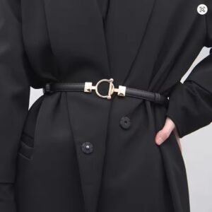 Retro Thin Belt for Women PU Leather Metal Buckle Waistband Ladies Female Coat Dress Adjustable Wild Waist Strap