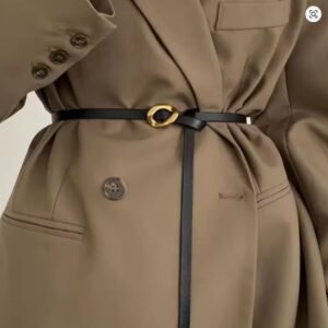 Gold Bronze Metal Buckle PU Leather Knotted Belt Long Thin Adjustable Waist Belts